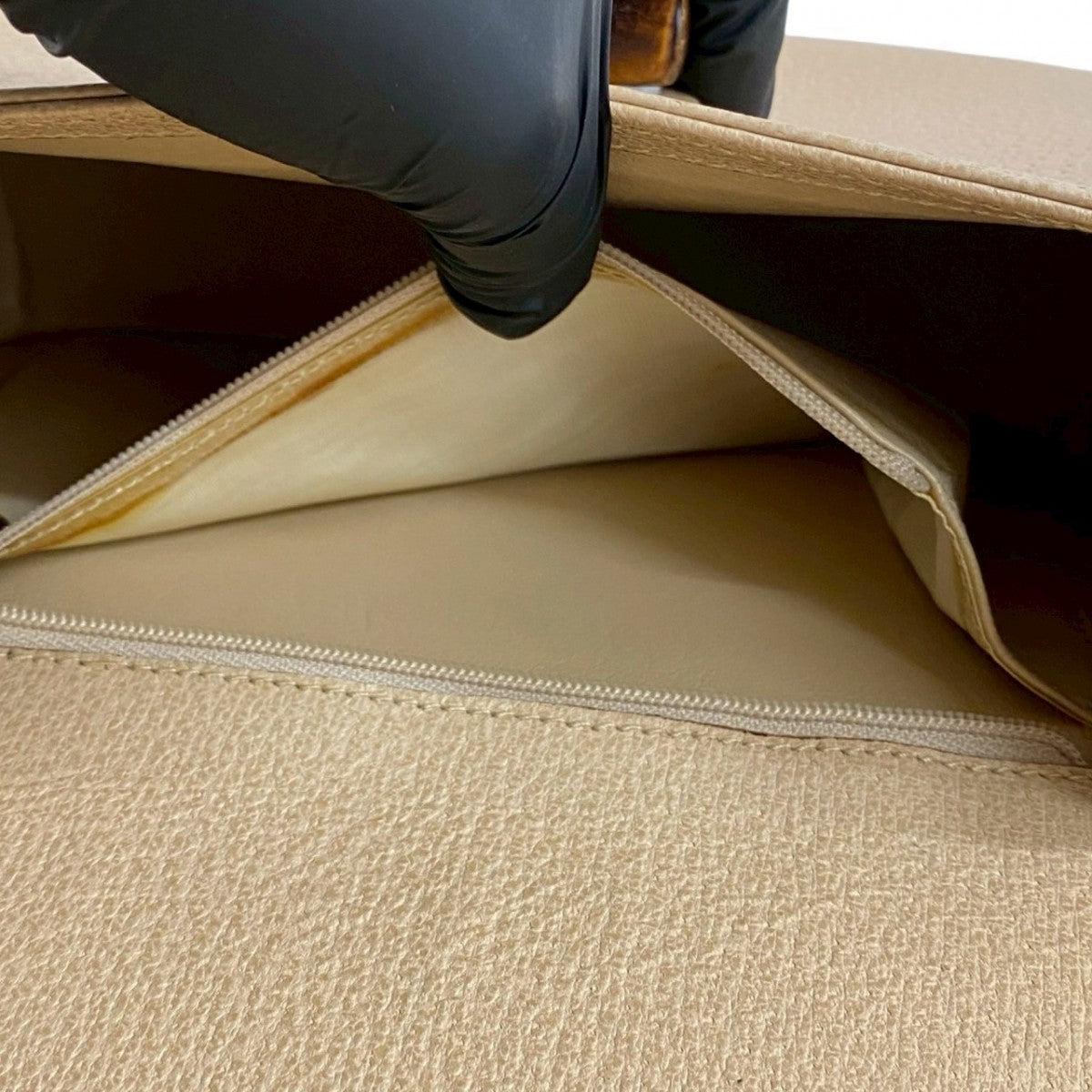 GUCCI Shoulder Bag leather beige Bamboo