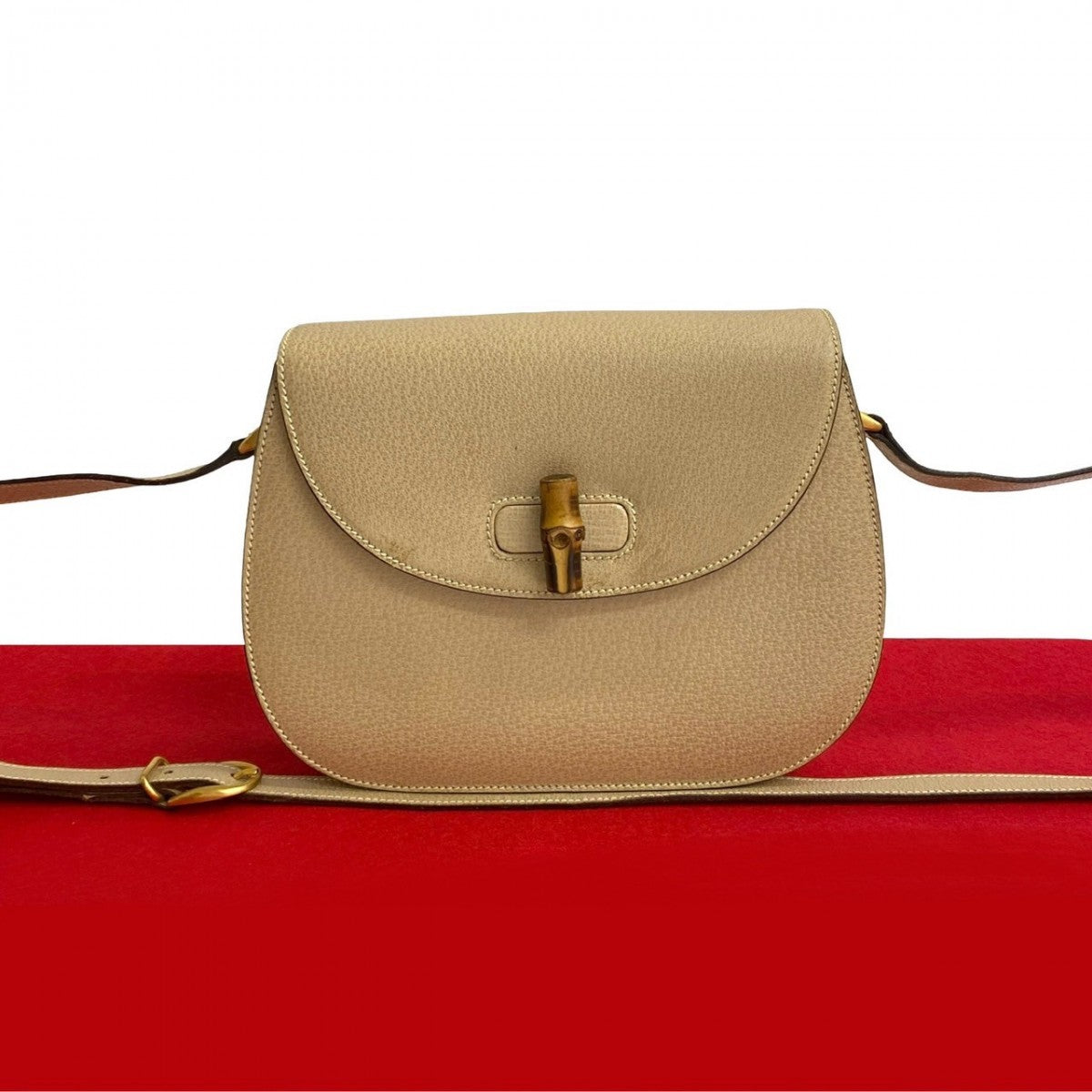 GUCCI Shoulder Bag leather beige Bamboo