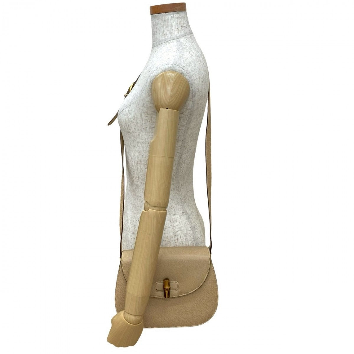 GUCCI Shoulder Bag leather beige Bamboo