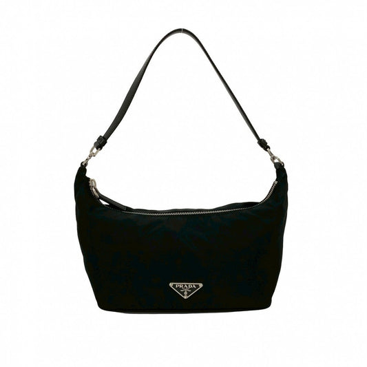 PRADA Handbag Nylon, Leather black Triangle Logo Metal Women Used Authentic