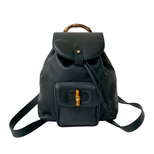 GUCCI Backpack leather Navy Bamboo