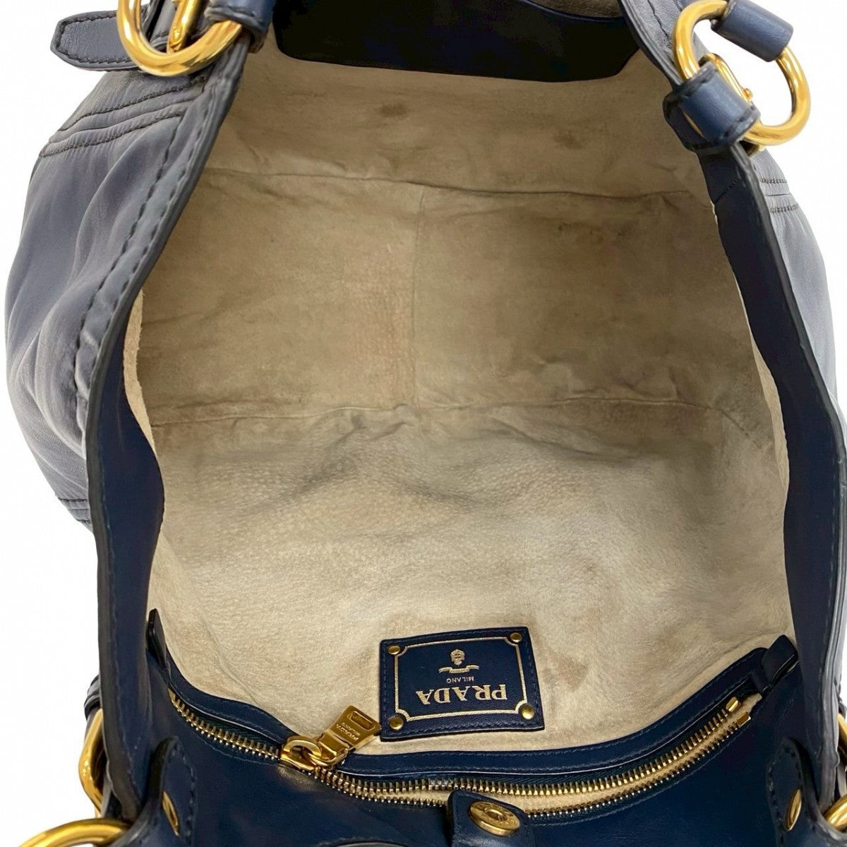 PRADA Tote Bag leather Navy