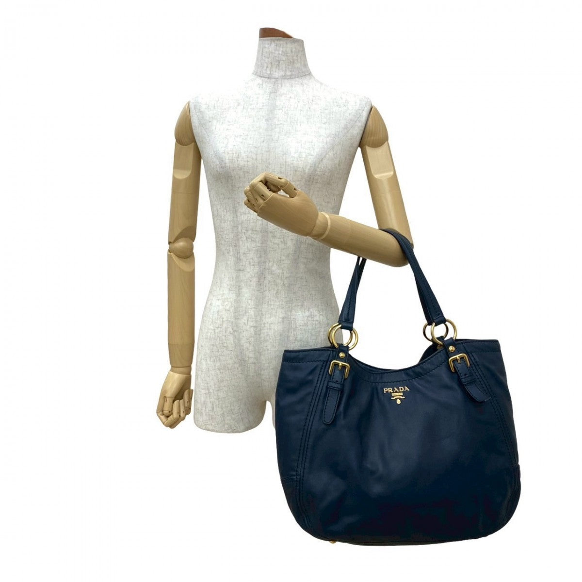PRADA Tote Bag leather Navy