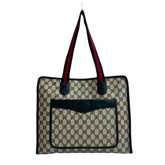 GUCCI Tote Bag leather Navy Sherry line