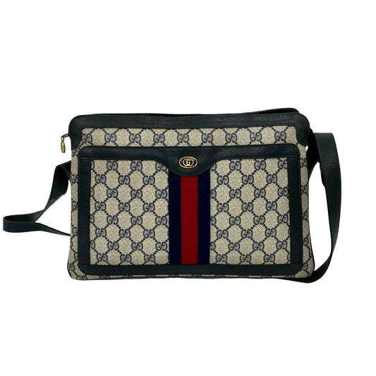 GUCCI Shoulder Bag leather Navy Sherry line