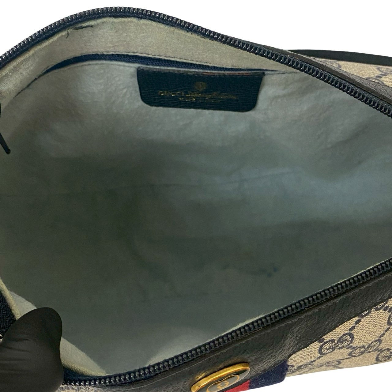 GUCCI Shoulder Bag leather Navy Sherry line