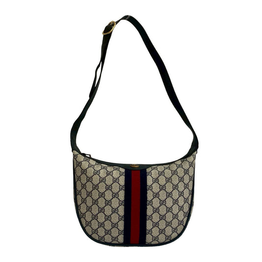 GUCCI Shoulder Bag leather Navy Sherry line