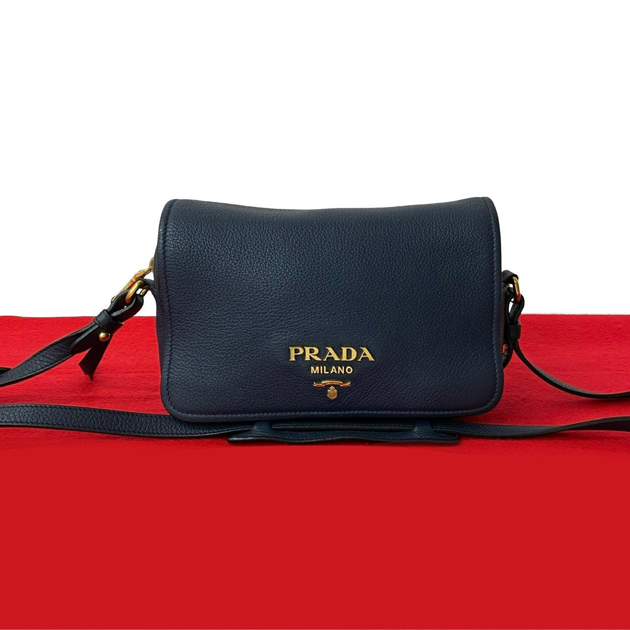PRADA Shoulder Bag leather Navy