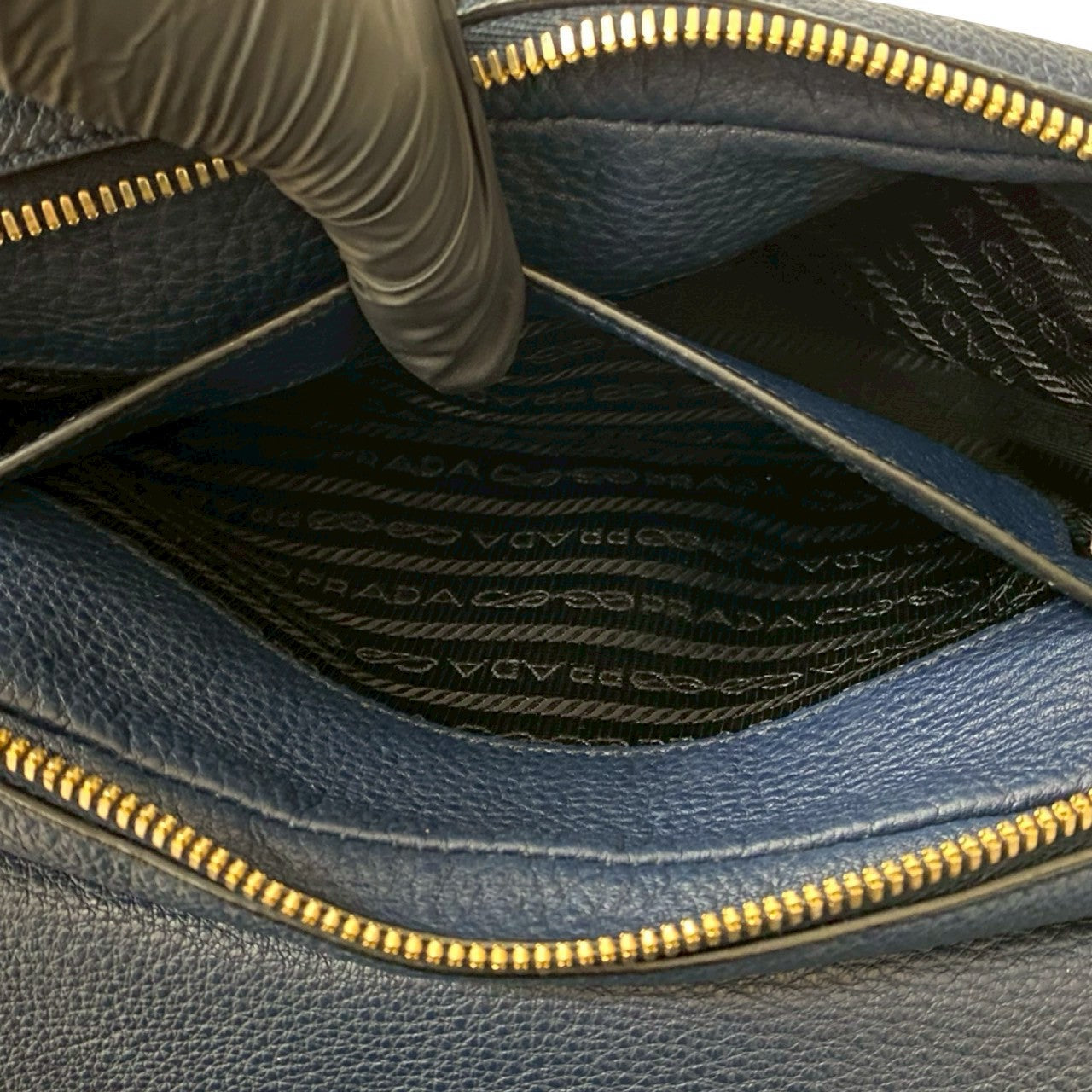 PRADA Shoulder Bag leather Navy