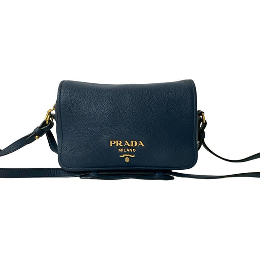 PRADA Shoulder Bag leather Navy