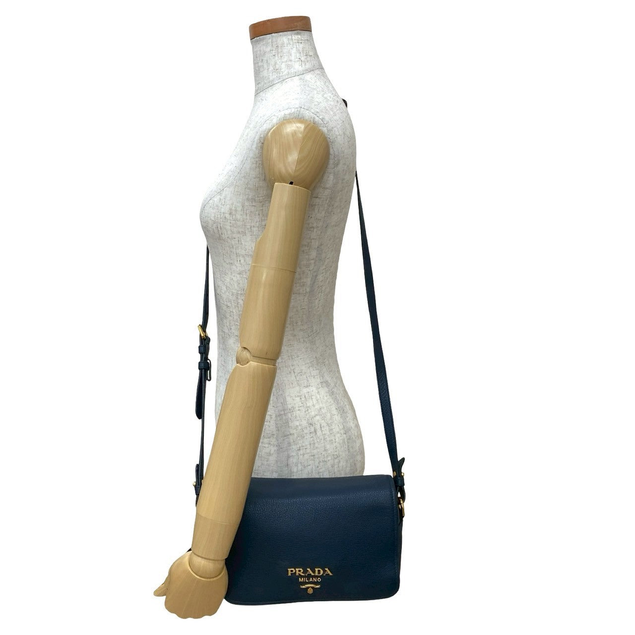 PRADA Shoulder Bag leather Navy