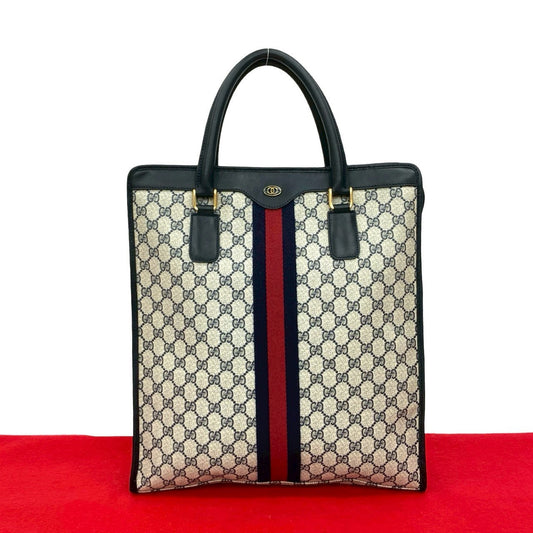 GUCCI Handbag leather Navy Sherry line