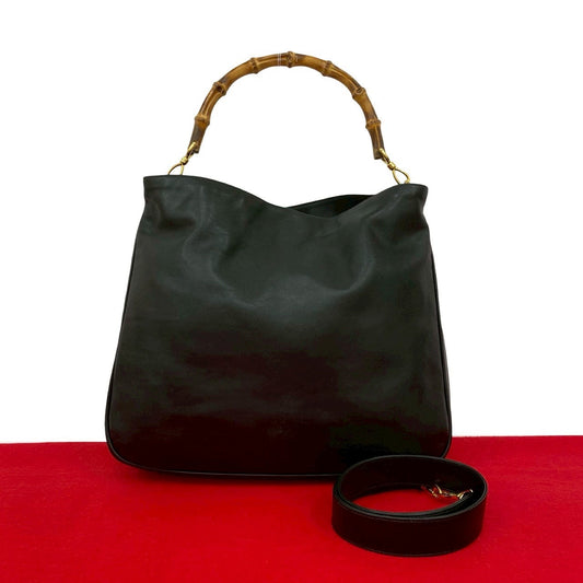 GUCCI Shoulder Bag leather black Bamboo