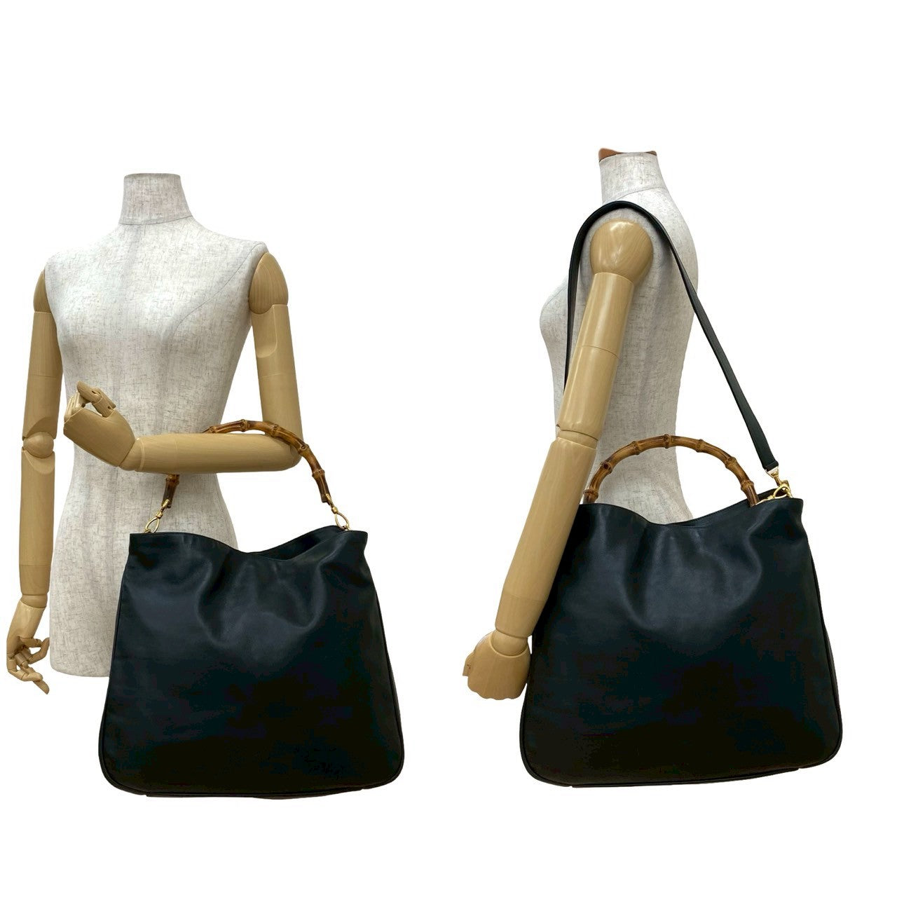 GUCCI Shoulder Bag leather black Bamboo