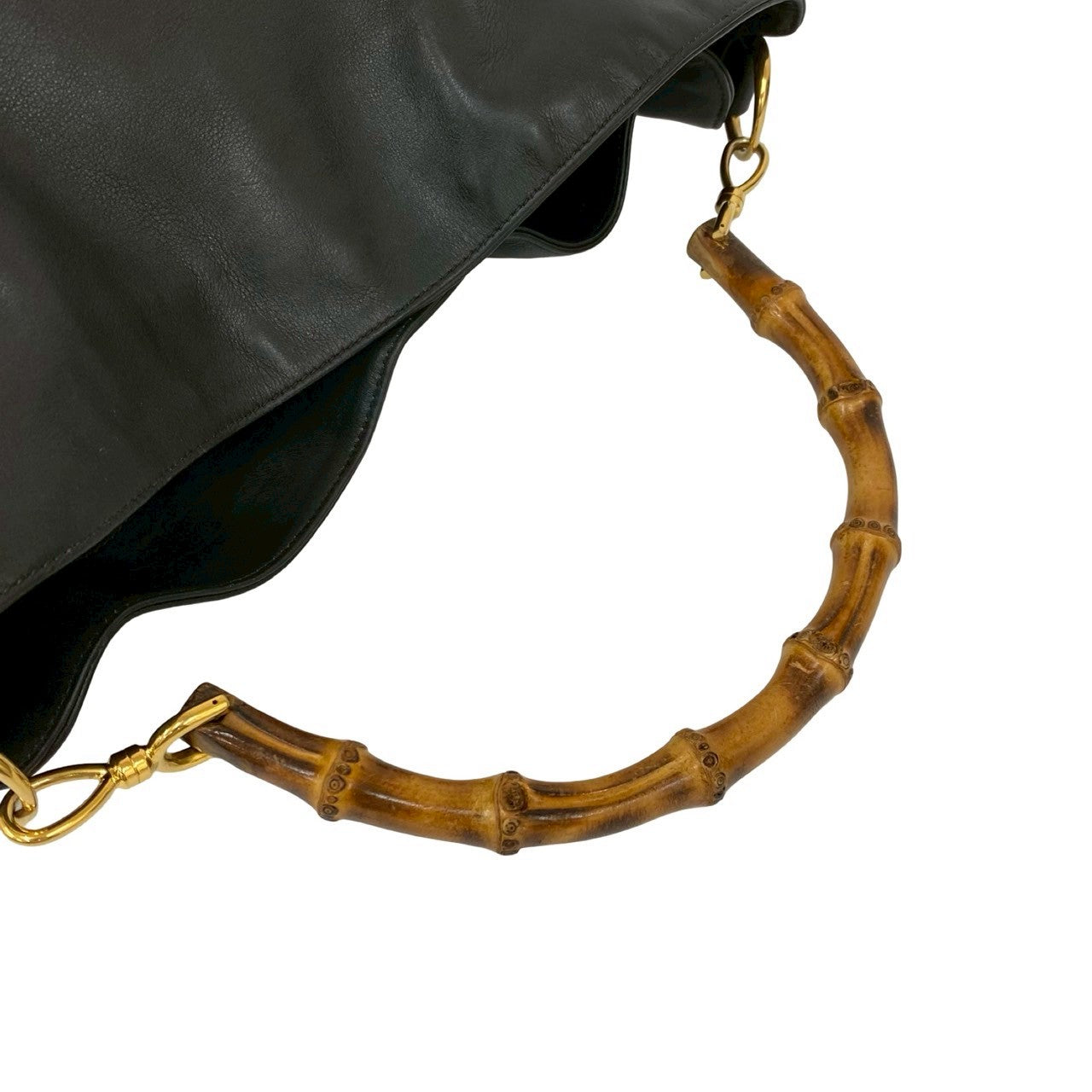 GUCCI Shoulder Bag leather black Bamboo