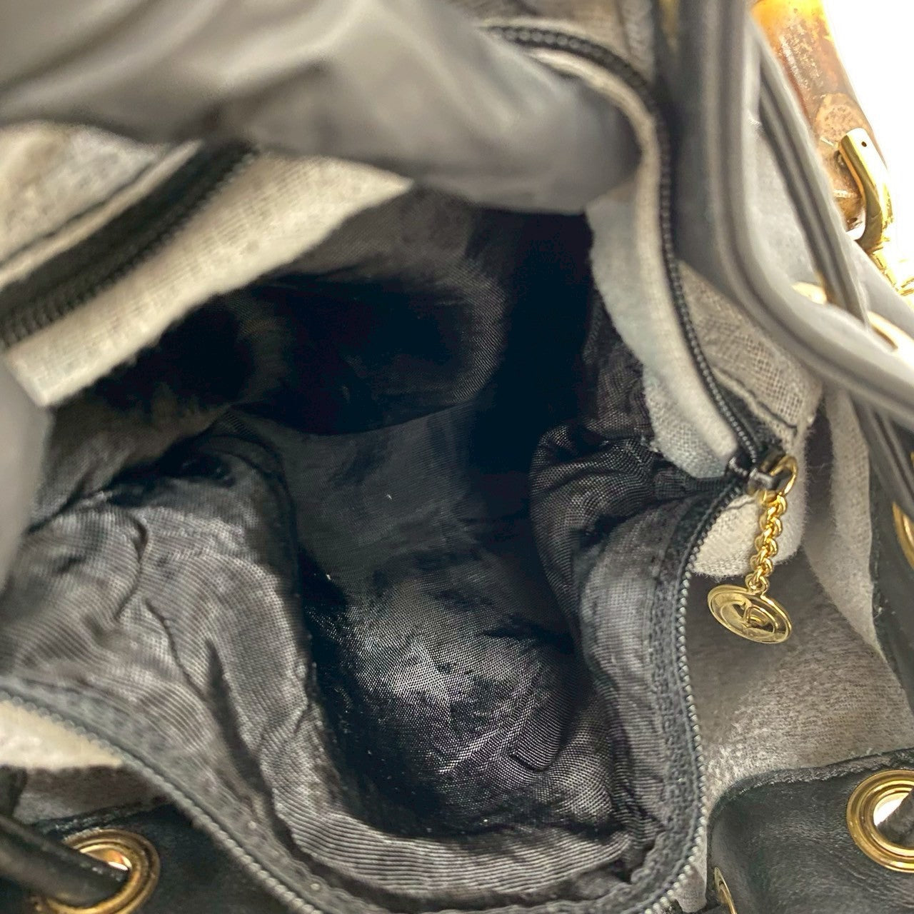 GUCCI Shoulder Bag leather black Bamboo