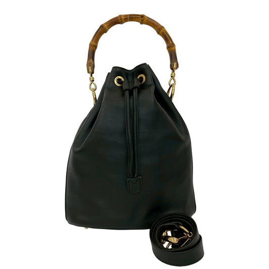 GUCCI Shoulder Bag leather black Bamboo