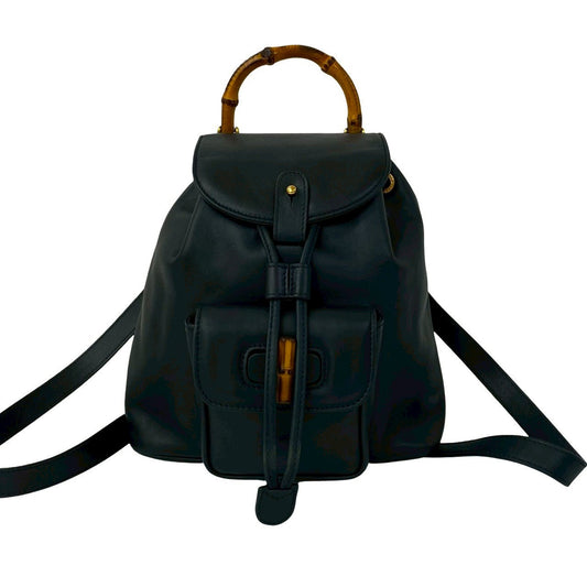 GUCCI Backpack leather Navy Bamboo
