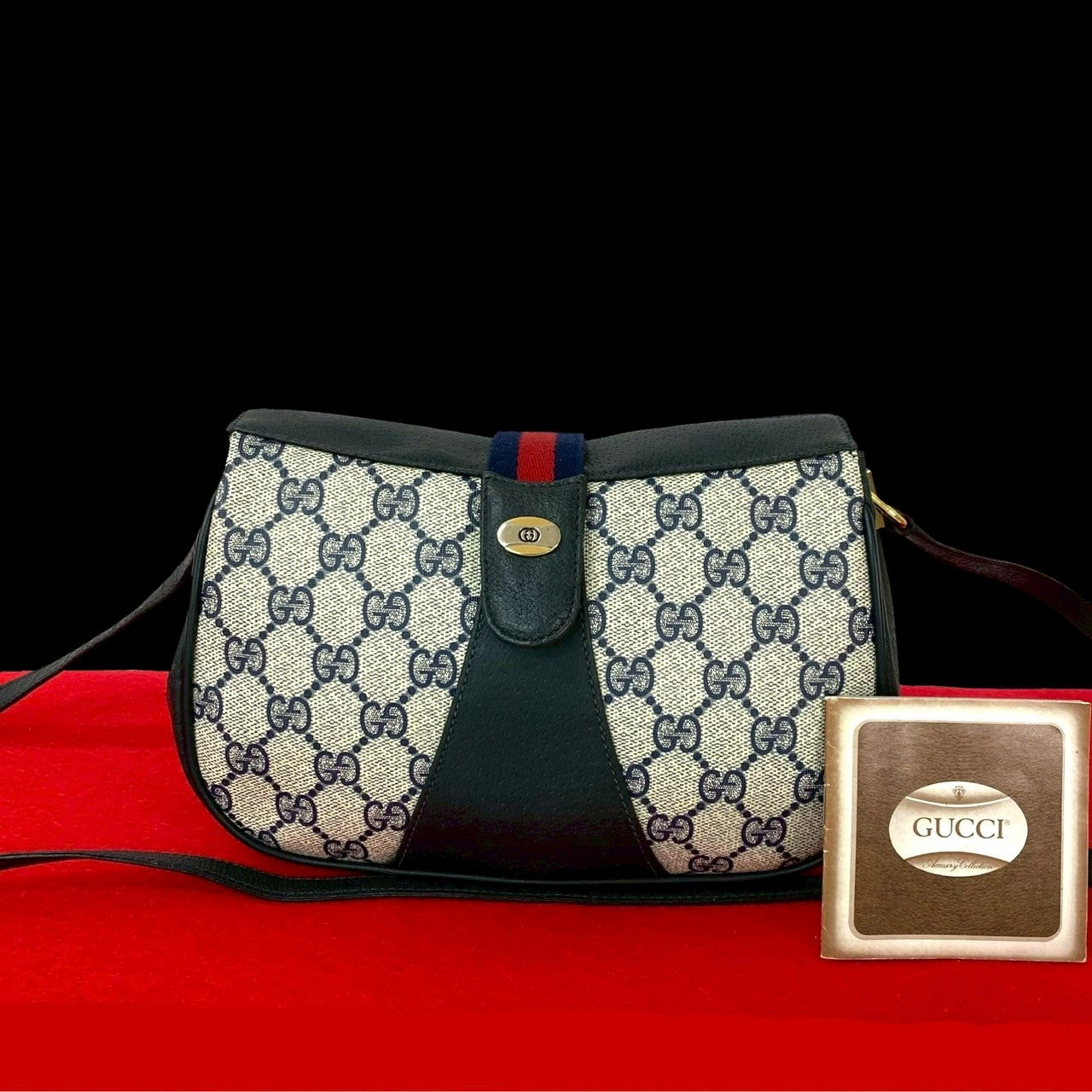 GUCCI Shoulder Bag leather Navy Sherry line