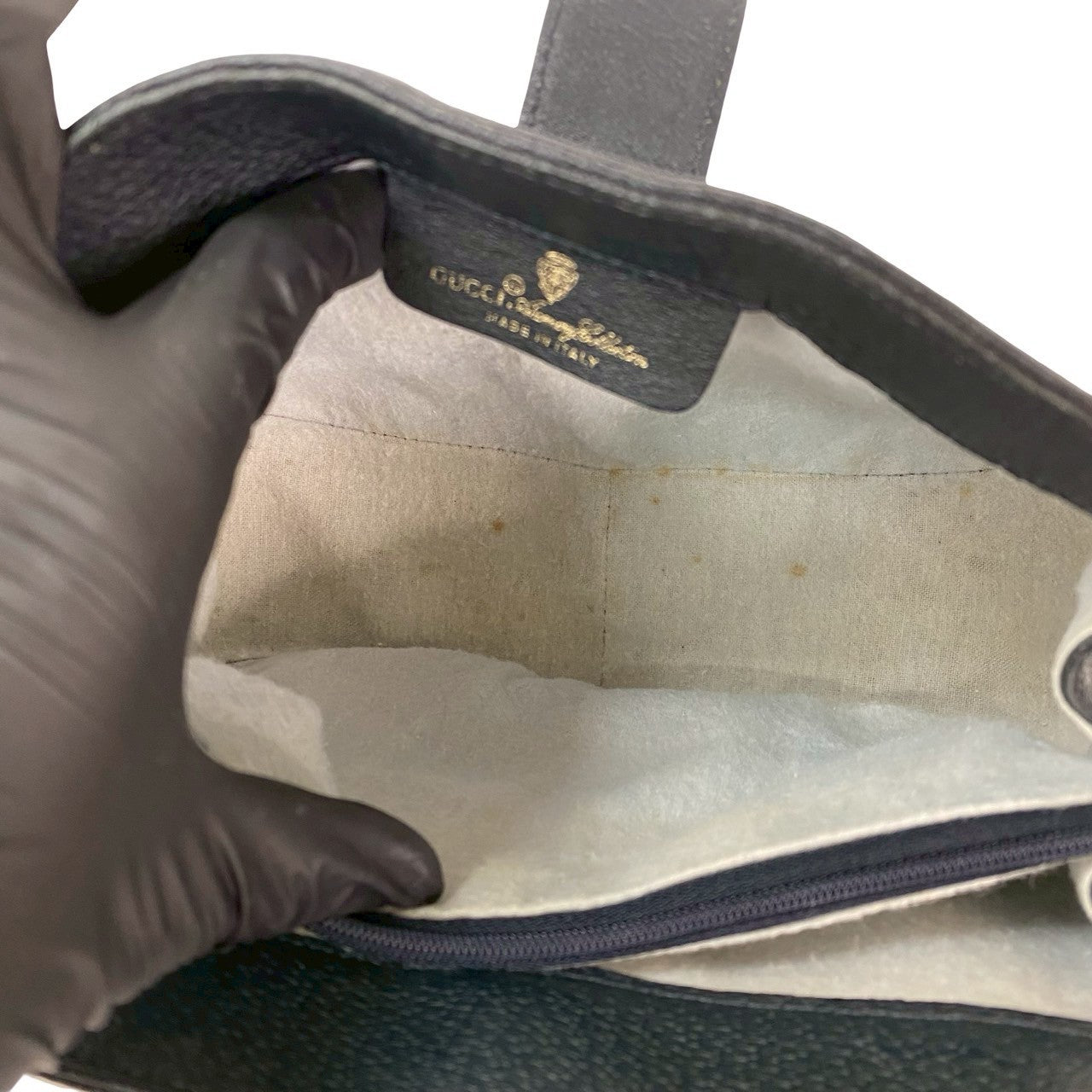 GUCCI Shoulder Bag leather Navy Sherry line