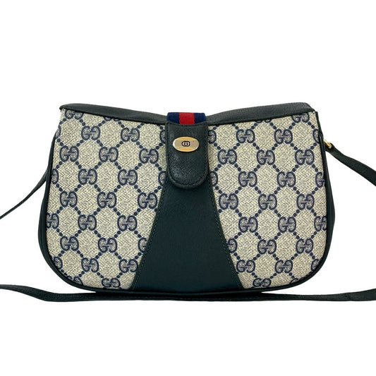 GUCCI Shoulder Bag leather Navy Sherry line