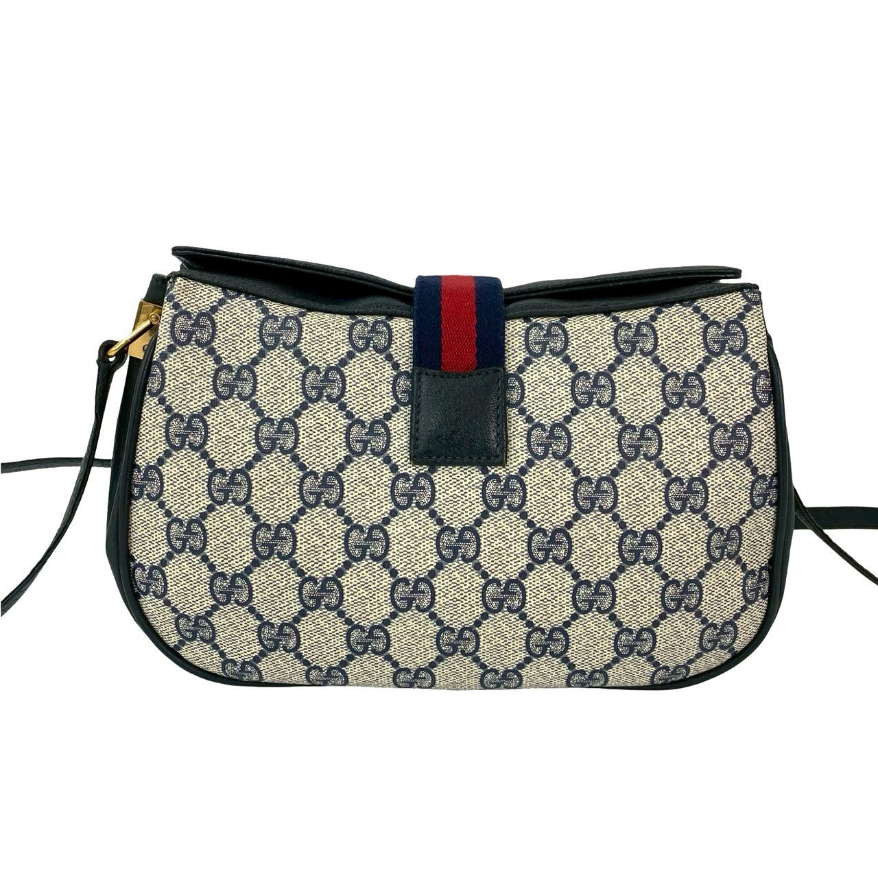 GUCCI Shoulder Bag leather Navy Sherry line