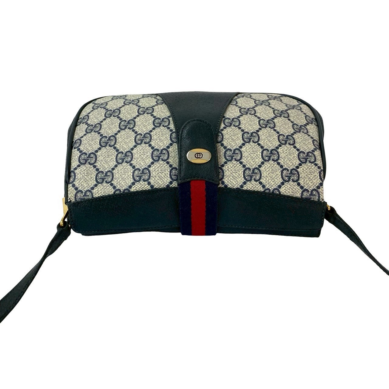 GUCCI Shoulder Bag leather Navy Sherry line