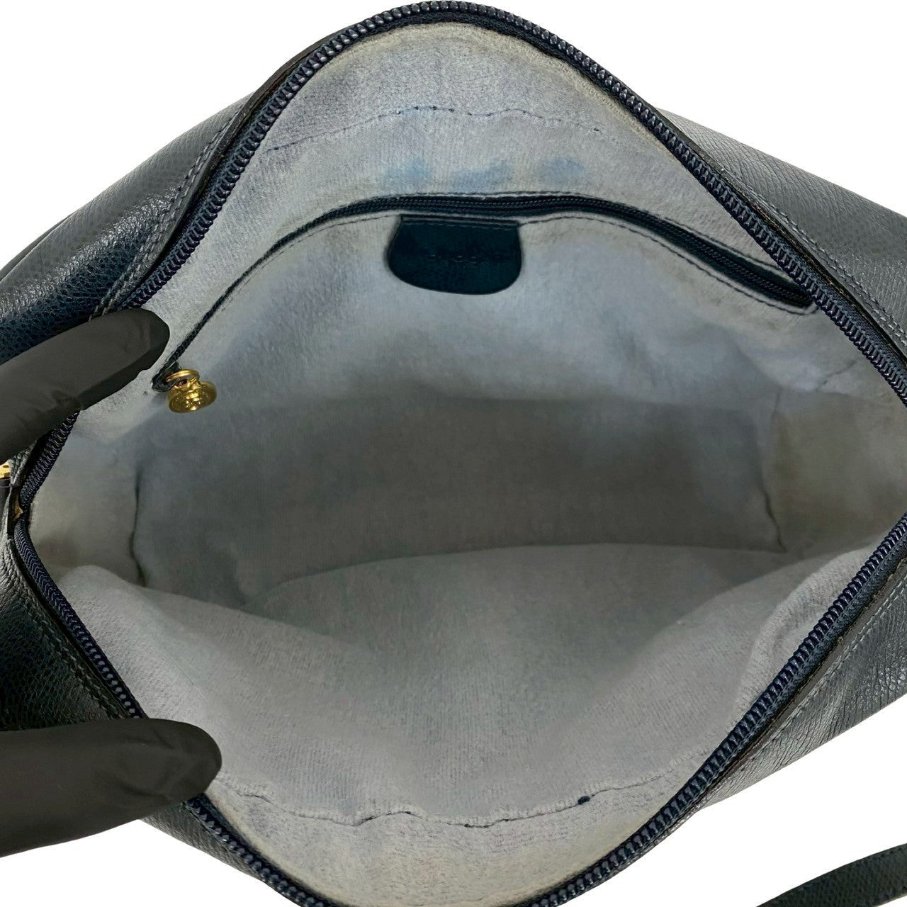 GUCCI Shoulder Bag leather Navy Sherry line