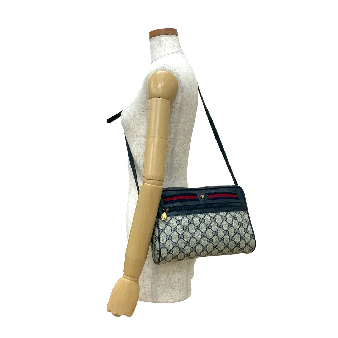 GUCCI Shoulder Bag leather Navy Sherry line