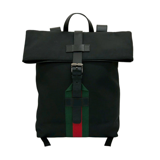 GUCCI Backpack leather black Webbing line