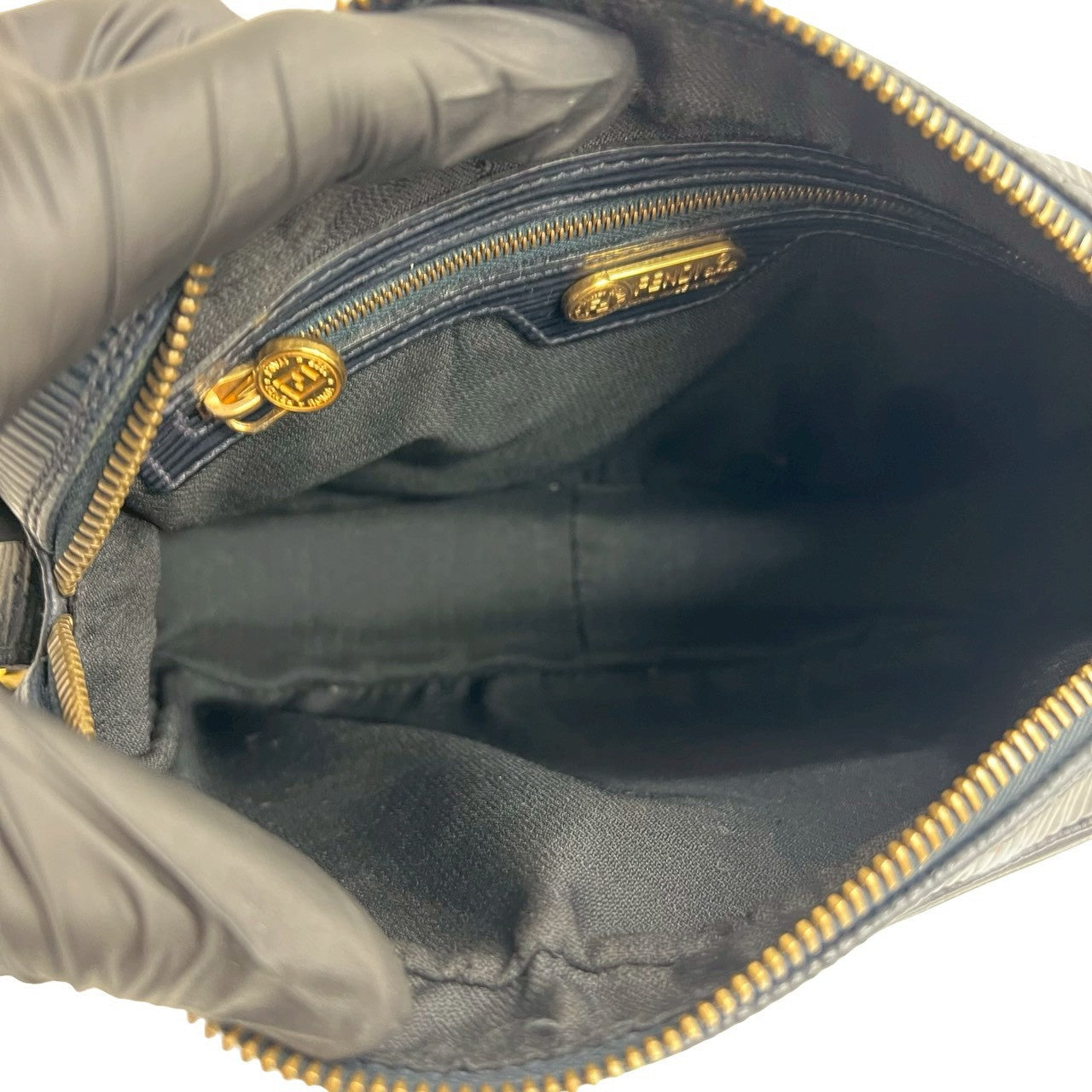 FENDI Shoulder Bag Epi Leather Navy