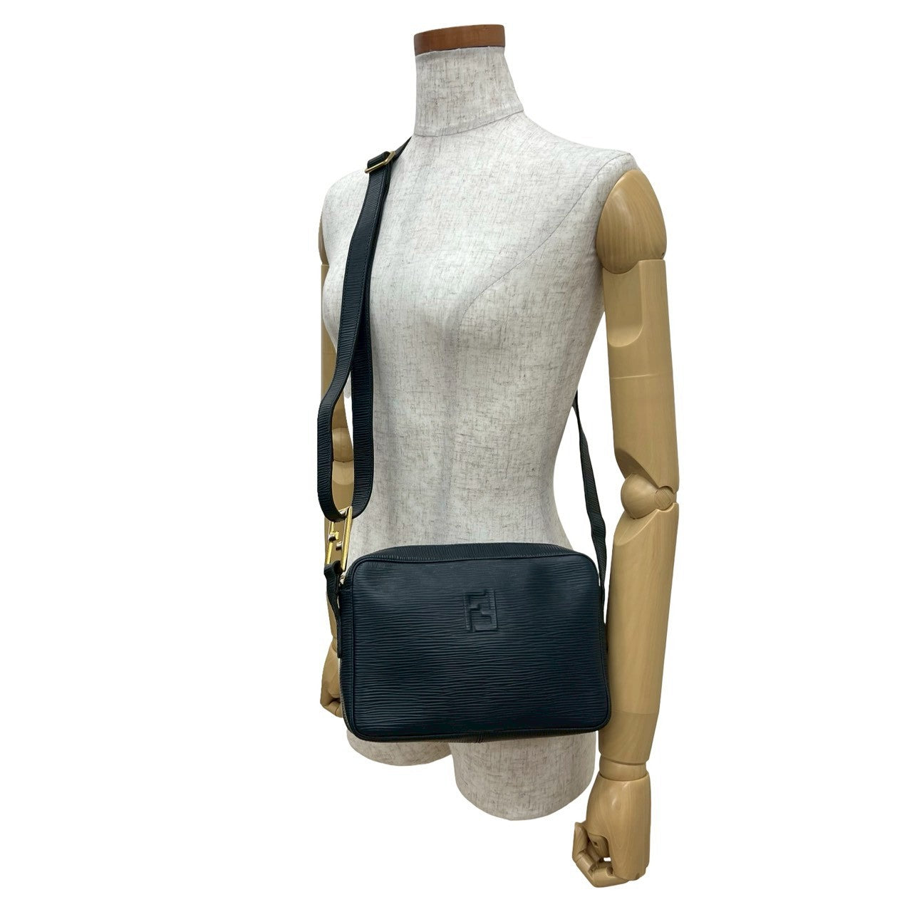FENDI Shoulder Bag Epi Leather Navy