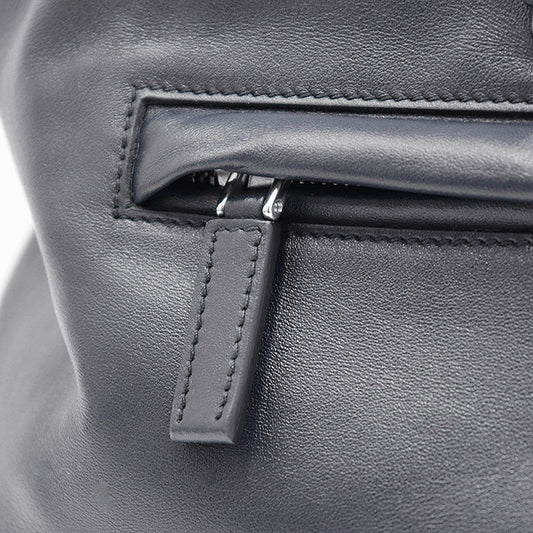 PRADA Backpack BZ032L Soft Calfskin Leather Navy Women Used Authentic