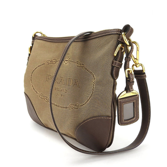PRADA Shoulder Bag Canvas, Leather beige Women Used Authentic