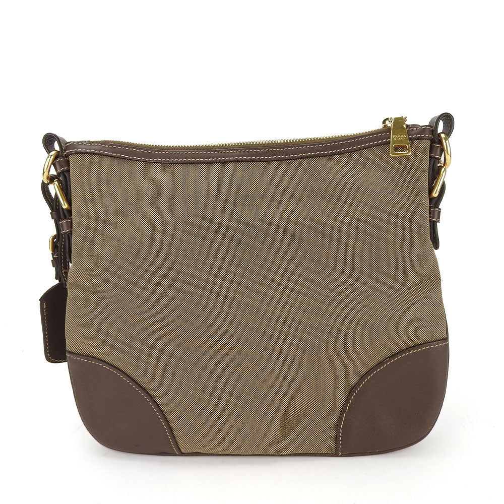 PRADA Shoulder Bag Canvas, Leather beige Women Used Authentic
