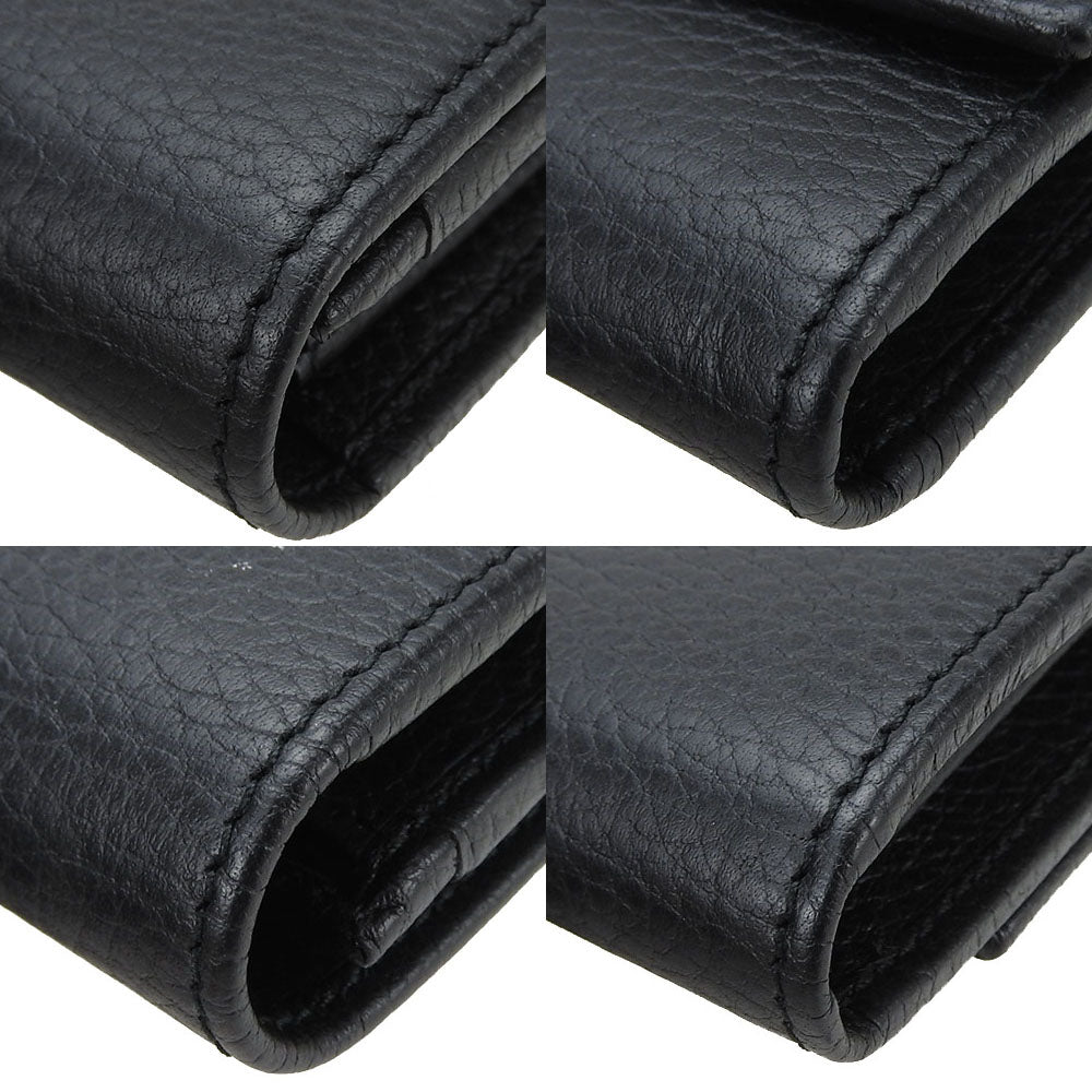 GUCCI Long Wallet Purse 456116 leather black GG Marmont Women Used Authentic