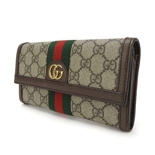 GUCCI Long Wallet Purse 523153 GG Supreme canvas, leather beige Off deer unisex(Unisex) Used Authentic