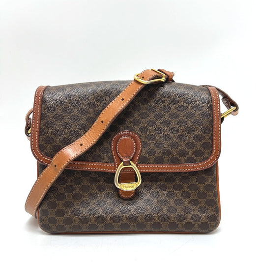CELINE Shoulder Bag PVC / Leather Brown Macadam