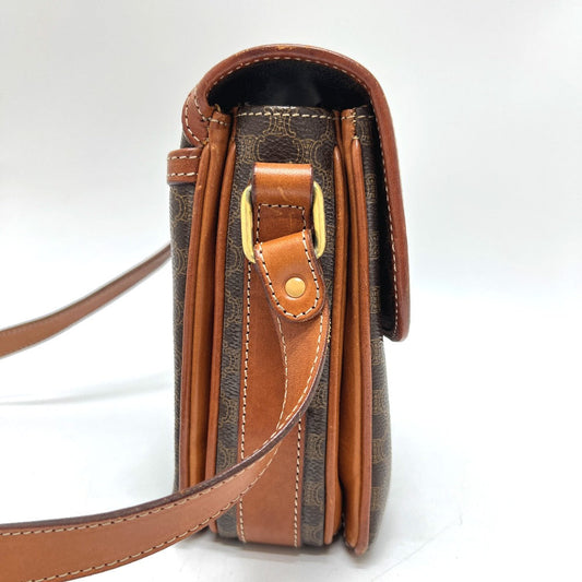 CELINE Shoulder Bag PVC / Leather Brown Macadam