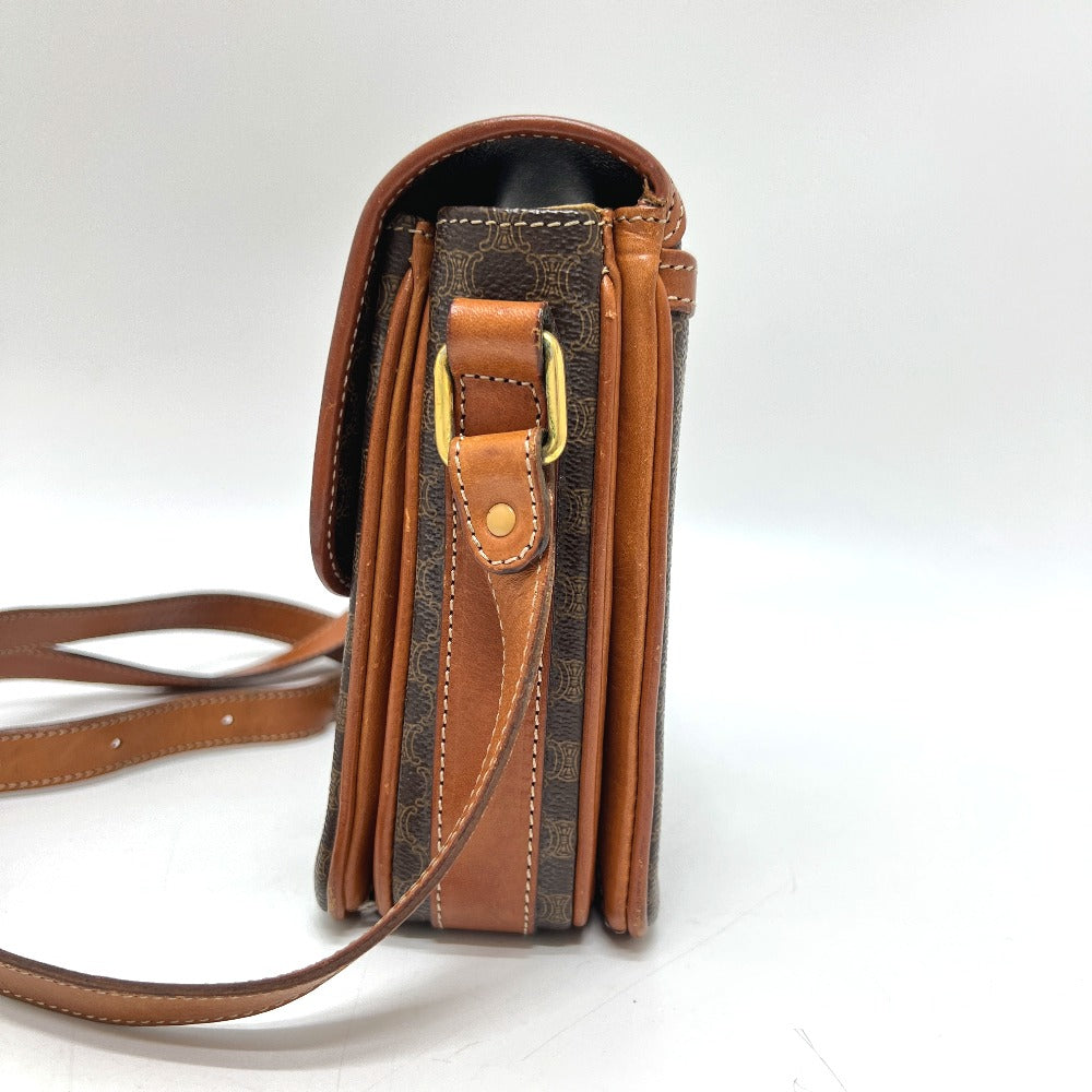 CELINE Shoulder Bag PVC / Leather Brown Macadam