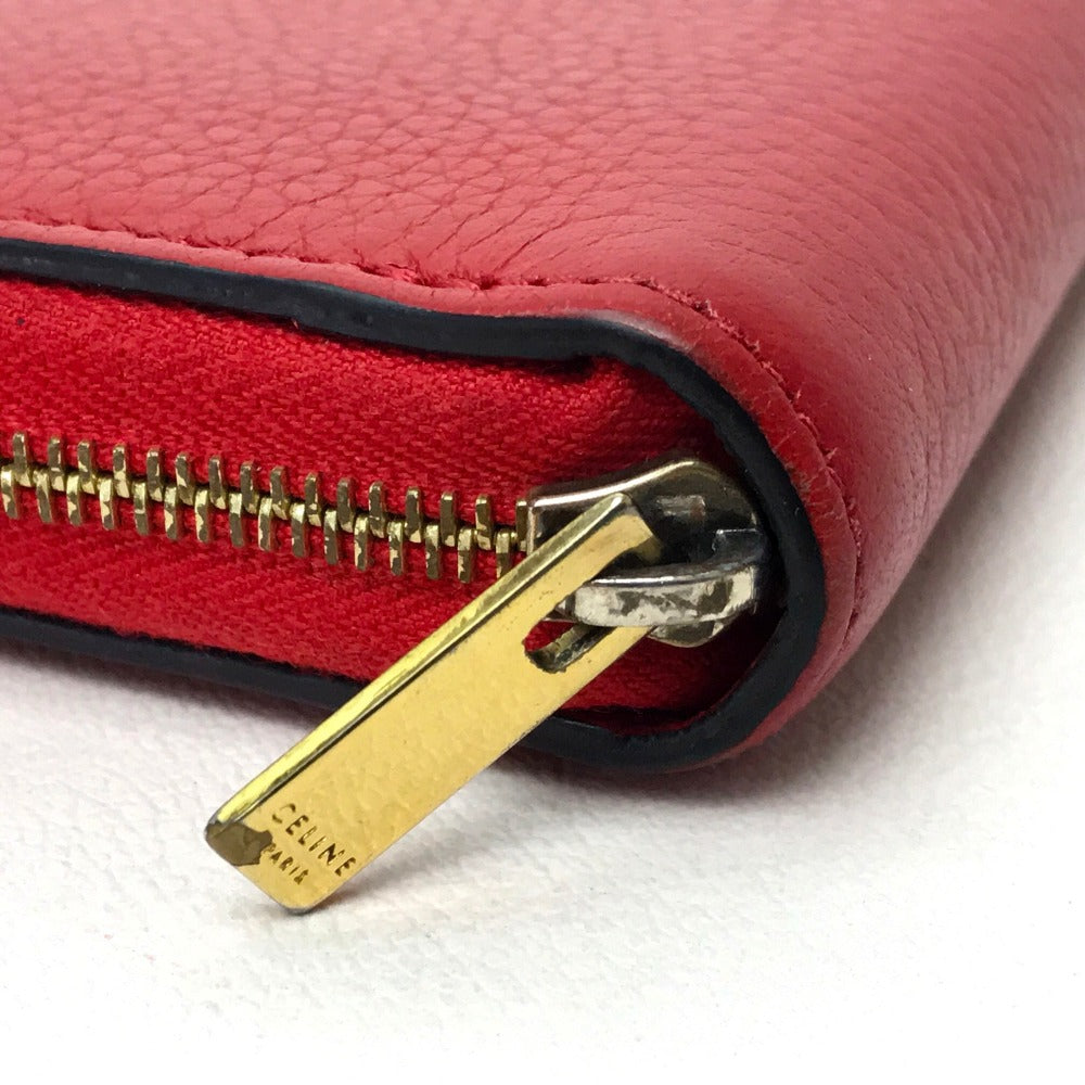 CELINE Long Wallet Purse leather Red Large zipped wallet Women Used Authentic