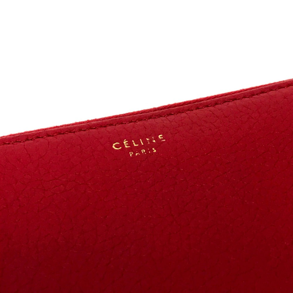CELINE Long Wallet Purse leather Red Large zipped wallet Women Used Authentic