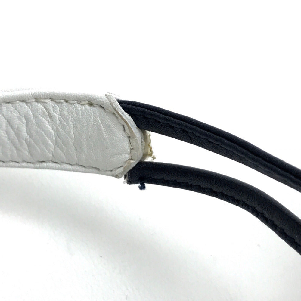 CELINE Shoulder Bag leather White x black Ribbon motif Women Used Authentic