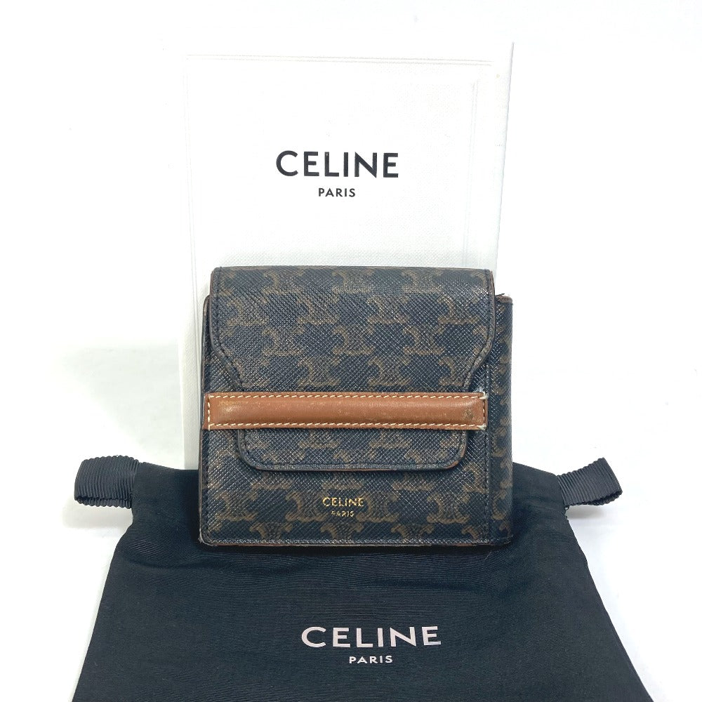 CELINE Folded wallet leather Brown Card Case triomphe wallet mens Secondhand Authentic