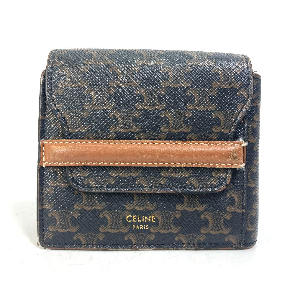 CELINE Folded wallet leather Brown Card Case triomphe wallet mens Secondhand Authentic