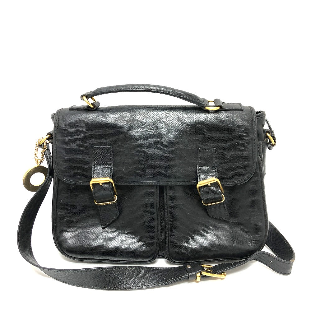 CELINE Shoulder Bag leather black Circle charm Women Used Authentic