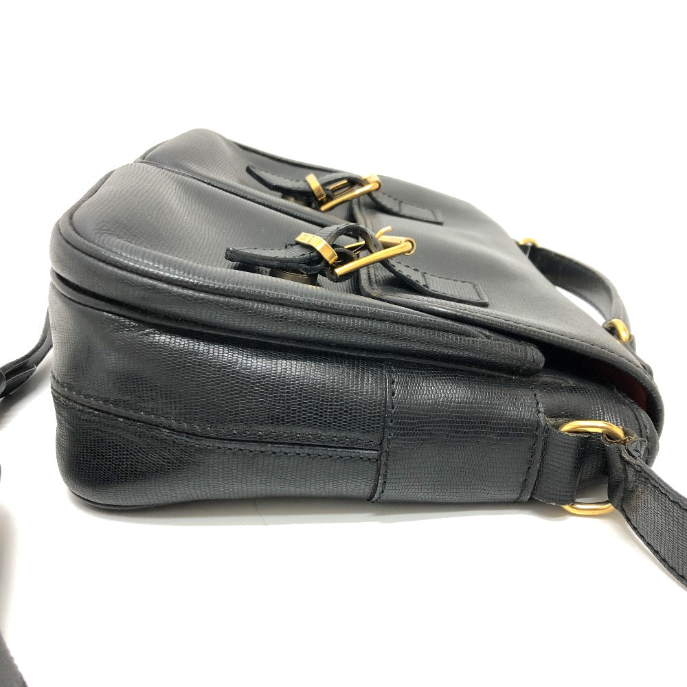 CELINE Shoulder Bag leather black Circle charm Women Used Authentic