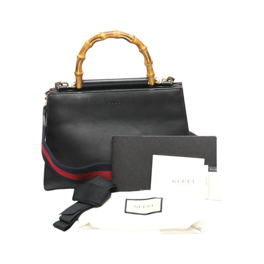 GUCCI Handbag 459076 leather black Bamboo leather 2 way bag Women Used Authentic