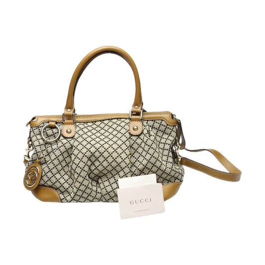 GUCCI Tote Bag 247902 canvas Beige x brown 2WAYShoulder Bag Diamante Women Used Authentic