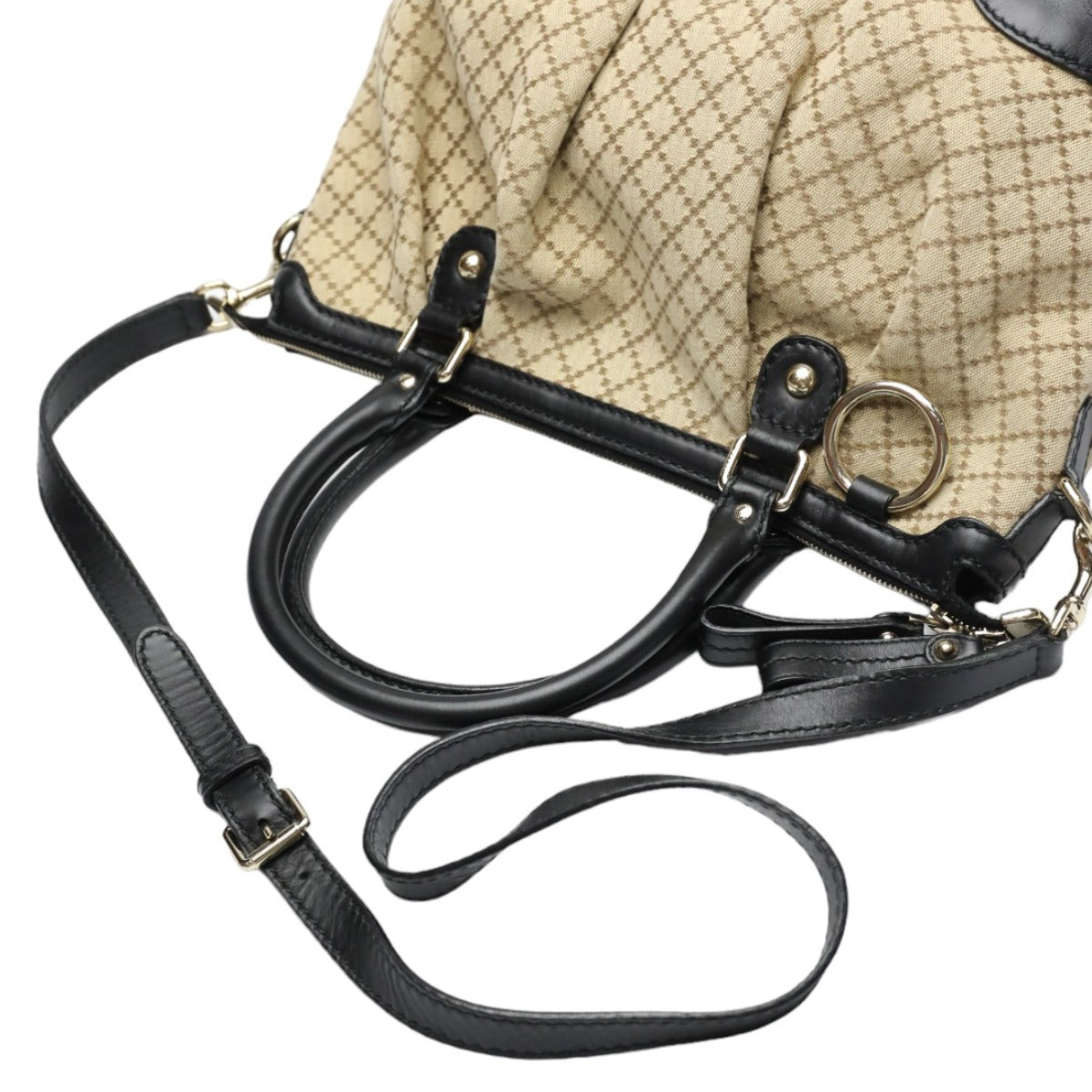 GUCCI Shoulder Bag 247902 canvas Black x beige 2WAYShoulder Bag Diamante Women Used Authentic